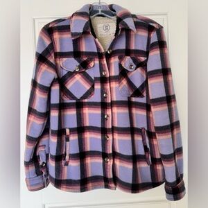 Sage Collective Plaid Plush Sherpa Lined Fleece Flannel‎ Purple Size XS